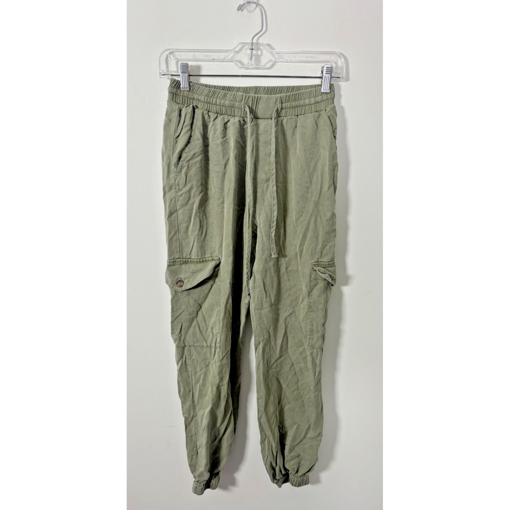 Mi Ami Francesca's Women's Small Cargo-Style Pants Green Tie-Waist Scrunch Ankle